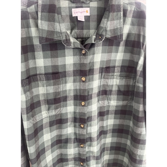 Carhartt Women's Green Black Button Down Flannel Rustic Gorpcore Shirt Size 3X - Picture 3 of 9